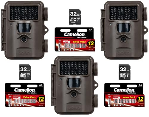 DÖRR Wildkamera Mini Black 30MP 4K Dreierpack mit SD-Karten und Batterien | Bewegungsmelder, Tag- & Nachtaufnahmen, unsichtbarer Infrarotblitz 940nm, Tierbeobachtung, Grundstücksüberwachung