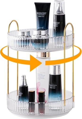 Organizador de Maquillaje Giratorio de 360°, Organizador de Cosméticos, Organizador Perfume, Organizador del Cuidado de la Piel de Alta Capacidad de Baño (2 Capas, Transparente)