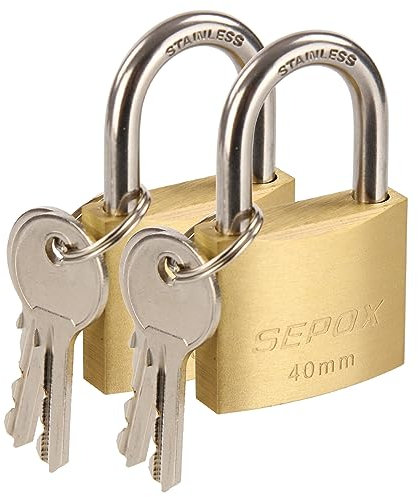 SEPOX® Lucchetti per esterni di grado marino con chiave simile, 40 mm, in ottone massiccio, resistente alle intemperie, in acciaio inossidabile SUS304, antiruggine, per magazzini, garage, capannoni (2