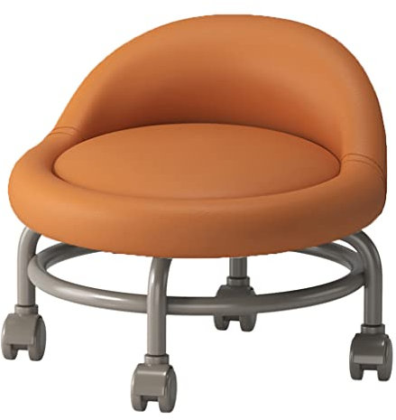 GCCSSBXF Universal Schwenkrollen Niedriger Rollhocker mit Rückenlehne – brauner Ottoman-Fußhocker, PU-Leder-Rollsitz für verbesserte Mobilität
