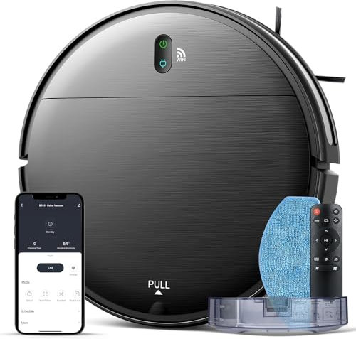 Robot Vacuum and Mop Combo, 2 in 1 Mopping Robot Vacuum Cleaner with Schedule, Wi-Fi/App/Alexa, 1400Pa Max Suction, Self-Charging Robotic Vacuum, Slim, Ideal for Hard Floor, Pet Hair, Low-Pile Carpet