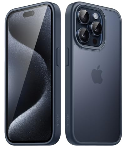 JETech Matte Hülle für iPhone 15 Pro, Sturmblau | Robuster Schutz, Matte Rückseite, Anti-Fingerabdruck, Stoßfestes Design
