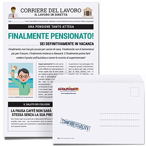 Auguriando Carte de vœux retraité, journal, pension, idée cadeau, retraite, gadget, fête néopensionnée, cartes de vœux pour homme