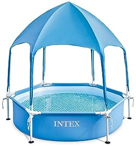 INTEX 28209EP Überdachung Metallrahmen Aufstellpool 1,8 m x 38,1 cm - Eingebauter Baldachin-Sprüher - Pannensicheres Material - Einfache Montage - 185 Gallonen Kapazität