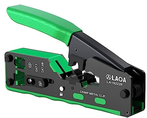 LAOA Herramienta de crimpado RJ45, herramienta de red, pasando a través de Ethernet, crimpadora para 8P8C/RJ45,6P2C/6P4C/6P6C,RJ11/RJ12,CAT5,5E,6,7