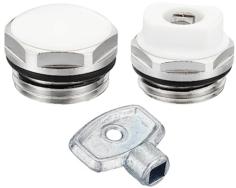 PATIKIL 1/2 BSP Außengewinde Manuelle Heizkörper Entlüftung Steckdose Kit mit Schlüssel 2 Pack Vernickelt Messing Stopfen für Heizkörper Heizung Silber Weiß | Entlüftung Steckdose Kit, Stopfen, Vernickelt Messing, mit Schlüssel, für Heizkörper Heizung