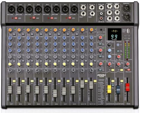 JXSOU Audio Mixer, 16-Channel DJ Mixer Bluetooth Studio Mixer with 99 DSP Effect USB Drive+48V Phantom Power, XLR Microphone Jack Professional Mixer For Karaoke Studio Streaming Recording