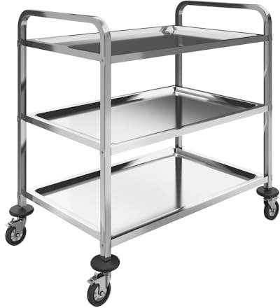 Mecent servierwagen Edelstahl 3 böden,servierwagen mit Rollen und 4-Bremsräder,Küchenwagen für Hotel Restaurant (75 x 40 x 83cm)