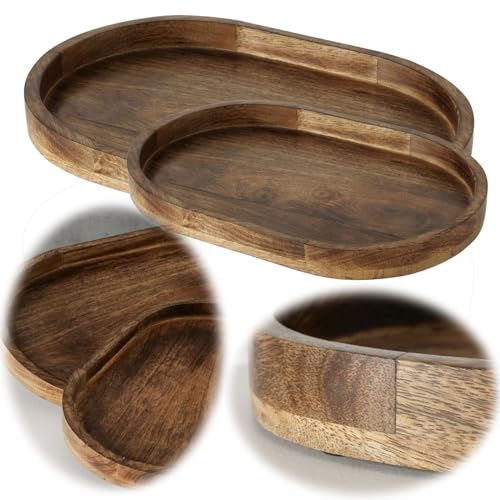 LS-LebenStil Serviertablett Mango Holz - Braun 36cm groß - Rund - Vintage Frühstückstablett - Küchentablett Holz-Tablett Servierplatte Betttablett Deko-Tablett Servierplatte