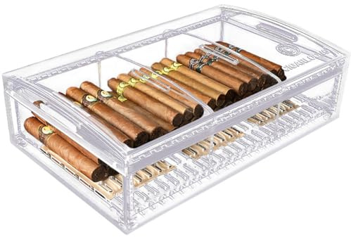 JJoias Transparent akrylhumidor, stor cigarrhumidor, meshstruktur cigarrbricka, cigarrtillbehör, solid - transparent - lufttätt