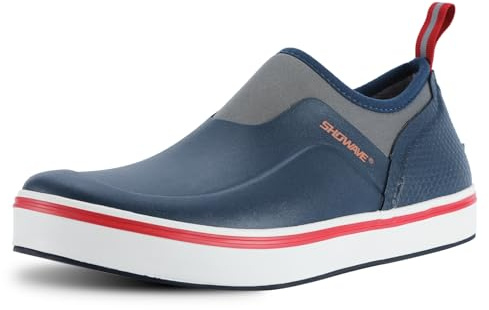 Showave Men's Deck Shoes Waterproof Short Rain Boots Breathable Sports Sailing Booties Non-slip Rubber Boots Low Cut Design for Outdoor Fishing Gardening Walking, Navy Size 10