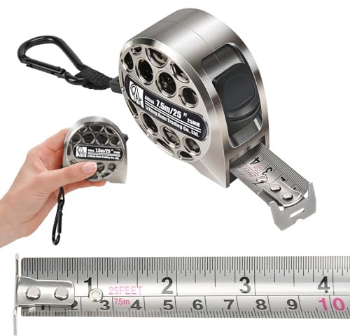 Alftek Stainless Steel Tape Measure, Laser Scale Measuring Tape, Metric/Imperial System, Retractable Hollow Tape Measure, Industrial Grade Rust and Corrosion Resistant Tape (7.5m 25mm)