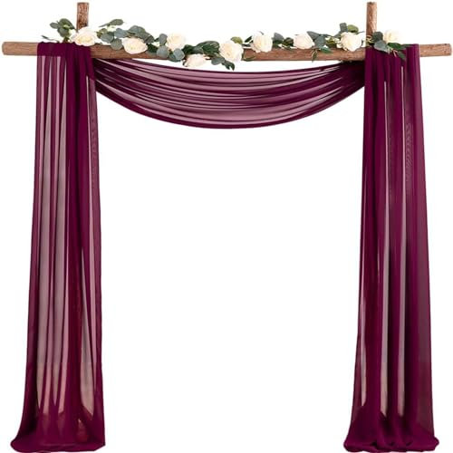 Highdi Hochzeitsbogen Hochzeit Vorhang, Chiffon Tüll Stoff Querbehang Freihanddeko Transparentem Voile Gardinen Foto Hintergrund Dekoration für Torbogen Zeremonie (75 * 600cm,Burgunderrot)