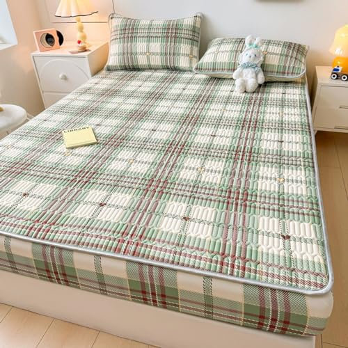 FOREPOTY gemütlich atmungsaktiv Spannbetttuch,Sommerkühle Latex-Bettwäsche, Matratzenschoner mit Cartoon-Aufdruck für Kinderzimmer, Bettbezug für Kinderzimmer, Gitter 1,150 * 200 cm (1 Stück)
