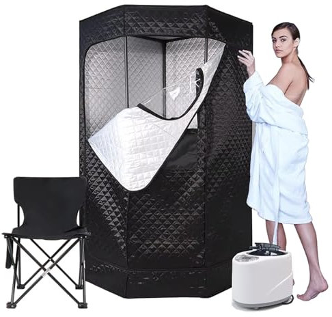 guoyjmm Portable Steam Sauna Tent Full Size, Indoor Steam Room for Home Spa Detoxify & Soothing Heated Body Therapy,with 2.6L 1000W Steamer, 9 Temperature Settings, Remote Control, Folding Chair