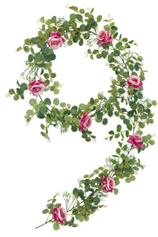 Aublinto Rosengirlande Blumengirlande Künstlich Kunstblumen Rose Girlande Vintage Pfingstrosen Girlande Seidenblumen Hängend Rebe DIY Handwerk für Hochzeit Party Garten Dekor Weihnachten