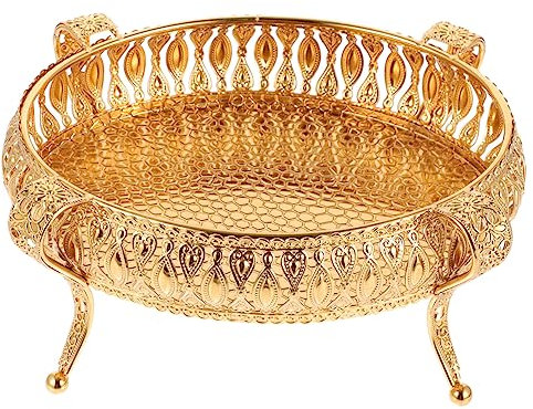 MOLUCKFU Goldenes Europäisches Metall Snack Serviertablett Obstplatte Korrosionsbeständig Rostfrei Elegantes Ovales Design Für Hochzeit Geburtstag Wohnzimmergebrauch