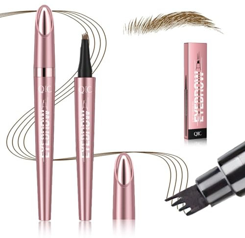 2025 Nouveau crayon à sourcils magique, avec 4 pointes micro-fourchettes, crayon à sourcils 3D Microblading imperméable et anti-taches pour un aspect naturel (Marron Clair)