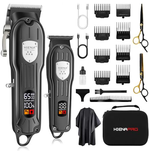 HIENA PRO Set di Tagliacapelli Uomo Professionale, Elettrico Tagliacapelli Uomo e Tagliabordi Kit, Ricaricabile Macchinetta Taglio Capelli Uomo Con Display Intelligente a LCD (Nero)