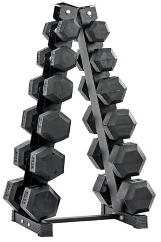Strongway® Hex Dumbbells Set with Weights Storage Rack Stand Tree 5KG-25KG 2.5-15KG Rubber Coated Cast Iron Weights - Gym Training Weight Lifting Exercise