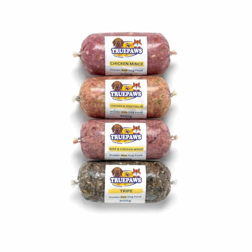 TRUEPAWS Raw Foods Frozen Raw Dog Food Variety Pack - 24 Rolls (500g Each, 12kg Total) - Includes Chicken, Vegetables, Tripe, Beef Flavours) BARF Diet
