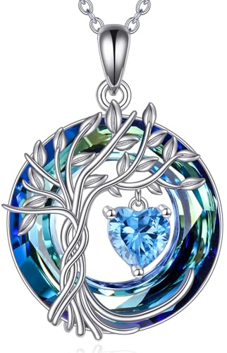 Collana da donna in argento sterling 925, con ciondolo a forma di albero della vita, con cristalli, anniversario, compleanno, Natale, matrimonio, per moglie, sorella