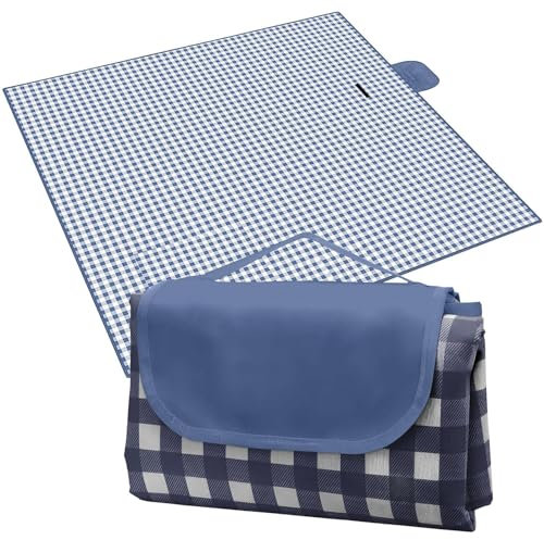 HTRTRR Coperta da picnic impermeabile, coperta da picnic portatile e pieghevole in tessuto Oxford impermeabile, 200 cm x 195 cm, ideale per il campeggio e il relax (Blu scuro)