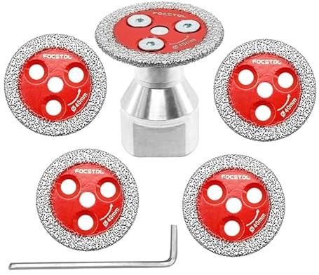 FOCSTOL Diamant Trennscheibe Fliesen - 5 Stück 40mm Mini Diamant Fliesenscheibe und 1 Stück M14 Gewinde Flansch für Marmor Granit Kunststein Porzellan Fliesen Keramik