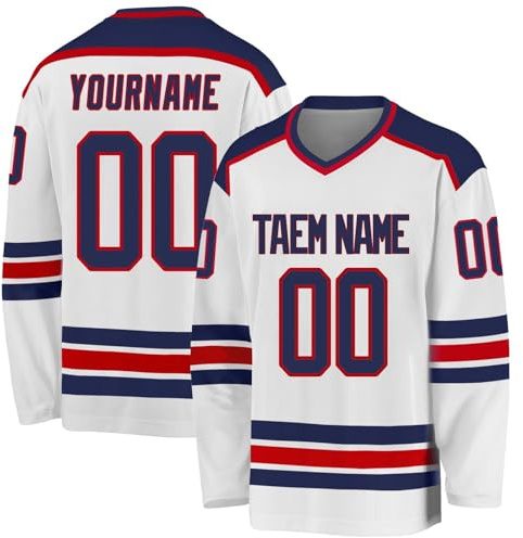 Maillot de Hockey Personnalisé Concevez Votre Shirt de Hockey Personnalisé avec Votre Nom/équipe/Numéro à Col en V Maillots de Joueur de Hockey sur Glace Hommes Manches Longues, S 5XL