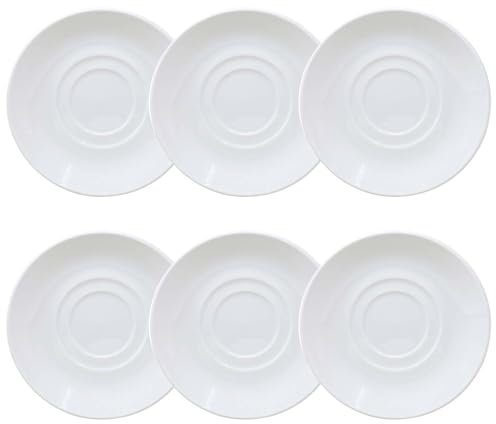 UNIQUE HOME LIVING Stacking Saucer Set of 6, 5.9 Inch White Porcelain Tea Coffee Cup Saucers, Afternoon Tea Party Dinnerware, Small Serving Plates Microwave, Oven & Dishwasher Safe