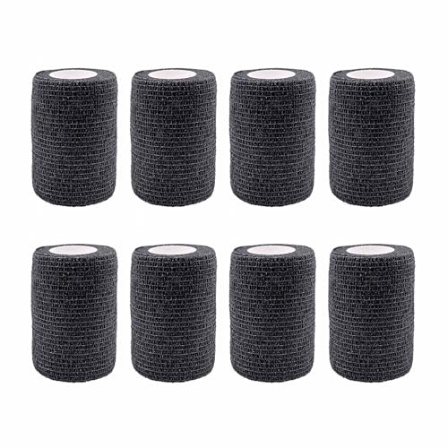 JZK 8 Rollen 7.5cm Breite selbstklebende bandage, dehnbare kohäsive bandage, fixierband für fußballsocken, schienbeinschonerband für sportler, knöchel, elastisches klebeband für haustiere, schwarz