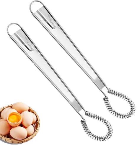 2 Pcs Magic Flat Manual Hand Whisk Stainless Steel Egg Beater Mixer Kitchen Tool, Mini Whisk Spring Coil Wire, Compact,Convenient and Efficient,Coffee Sauce Milk Cooking Baking Beating