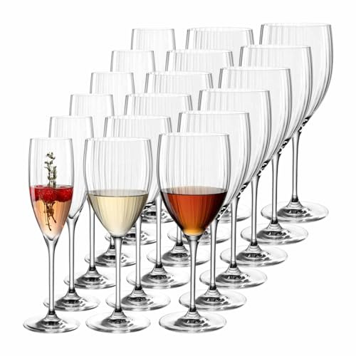 Leonardo Poesia Wein- und Sektgläser Set 18-teilig, Spülmaschinengeeignete Stielgläser, Gläser für Rotwein Weißwein und Sekt, Starter-Set für 6 Personen, Glas, Klar