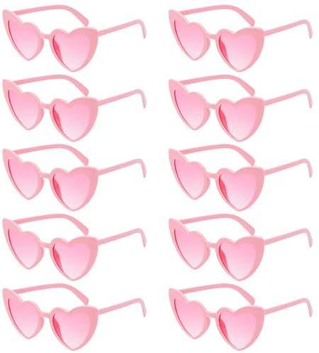 SelfTek hjärtformade glasögon Rosa, 10 stycken Retro hjärtformade solglasögon Partyglasögon Rosa Vintage JGA Glasögon Hippie Hjärtformade Glasögon, Hjärtformade Glasögon för Party Bröllop Karneval