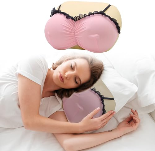 Arrowzoom 3D Boobs Shape Triple D Deluxe Boobs Sleep Memory Foam Pillow with Lace Underwear Soft Density Breasts Sleep Pillow | ADP-121-Pink