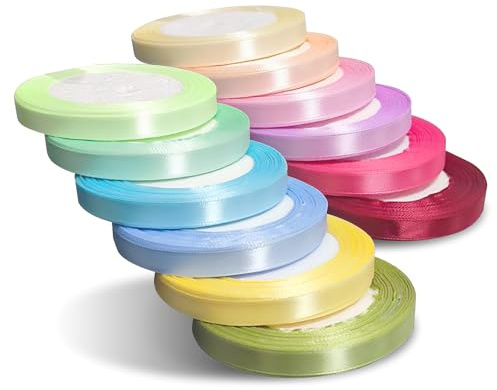 12 Farben glattes hautfreundliches Satinband/Seidenband, 10 mm x 22 m - Premium Geschenkband für Verpackung, Deko & Handarbeit(12 Farben, 1cm)