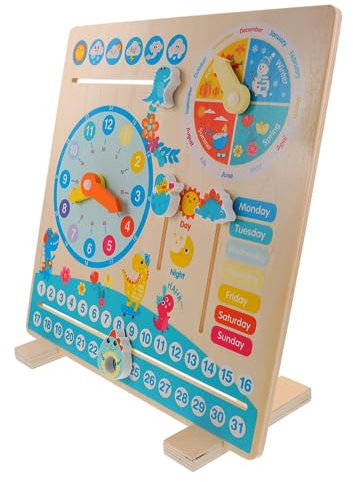 HOOTNEE Kids Clock Toy Lernspielzeug Für Mädchen Dinosaurier- Kalenderuhr Wetterverständnis Pädagogisches Spielzeug Für Vorschule Und Kindergarten