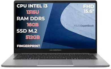 ASUS Expertbook P1, Pc Portatile, Notebook i3-1315U, 16GB RAM DDR5, 512GB SSD PCIex 4.0, Display 15.6 FHD, Computer Portatile, Laptop con Fingerprint - Layout Italiano - Pronto all'uso