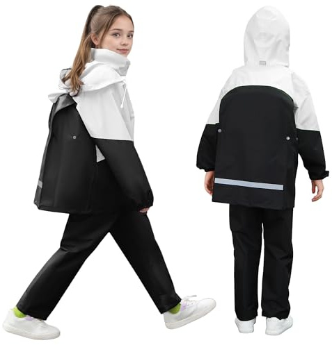 FILOWA Waterproof Suit Girls Jacket and Trousers Set, 9-10 Years, Black