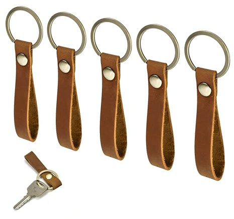 5stk Leder Schlüsselanhänger, Metalling Lederband Pendentif Motorrad Braun | Echtleder weich, stabil golden, Band Handgelenk, Verschluss fest, Geschenk klein Schmuck Tasche tragen Schlüssel