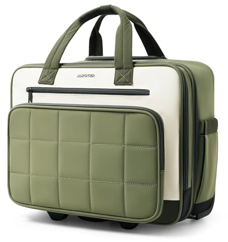 AUROTIER Rolling Puffer Laptop Bag, Rolling Briefcase for Women, Wheeled 16 Inch Computer Bag, Water Resistant Stylish Overnight Underseat Carry On Luggage with Wheels for Work Travel Business, Green