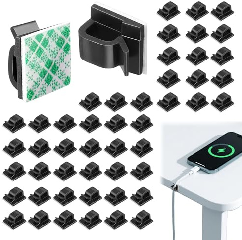 50PCS Self Adhesive Cable Clips, Cable Tidy, Self Adhesive Cable Holder | Cable Management, Cord Organiser Clips Light Wire for Wall, Desk, Home, Office and Hanging Decorations Light