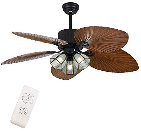 Ventilatori da Soffitto, Lucir Ventilatori, Ventilatore da Soffitto Tropicale Retrò da 52 Pollicir Interni con Catena Luminosa, 5 Pale in Abs, 3 Velocità con Telecomandor Camera da Letto, Sala da Pran