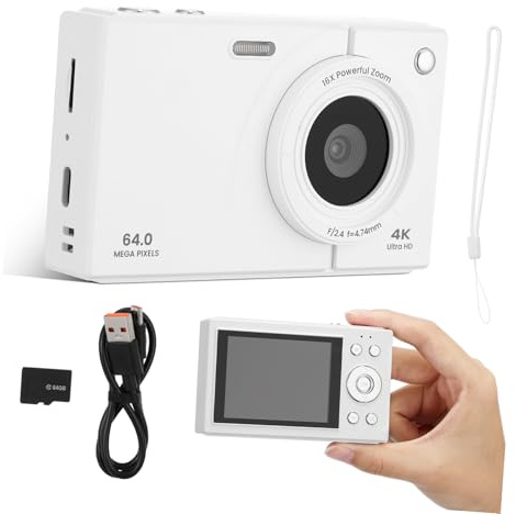 Petit Appareil Photo Numérique Rétro 2, 8 Pouces 64 Go Blanc | Wifi Intégré, Usage Voyage et Vlogging, Carte 64 Go Incluse, Style Vintage pour Filles