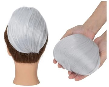 Förlängning av hästsvans, 25,4 cm, kort hästsvans med dragsko och kam, rörig kig, hårdel, syntetiska hårförlängningar för kvinnor ponytail förlängning (silvergrå)