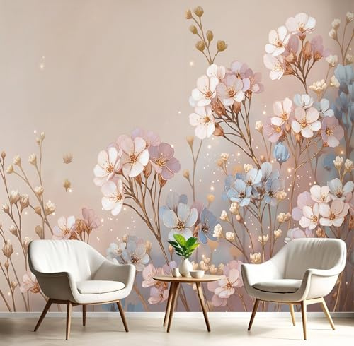 Carta da Parati Fiori Di Campo Ad Acquerello 200x140cm - Fotomurali in Seta Piante Sognanti E Romantiche Decorazione da Muro XXL Poster Gigante per Per Soggiorno Tv Sfondo Muro Decorazioni, Marrone