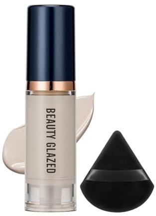 Set di 2 fondotinta liquidi, fondotinta viso a copertura totale con piumino triangolare nero, cipria in crema correttiva e illuminante, kit trucco viso a per tutti i tipi di pelle (#A)