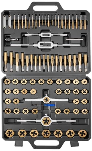 VEVOR Coffret de Tarauds et Filières, 86 Pcs, Kit de Taraudage et Filetage en Acier à Roulement, Métriques M3 à M12 et Tailles SAE, Filetage à Pas Gros et Fin, Tourne-à-gauche, Mallette de Rangement