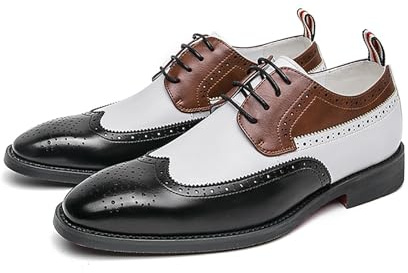 LMUIPMAA Zapatos Oxford De Negocios Brogues De Cuero para Hombre Zapatos De Vestir Formales De Boda con Cordones De Punta Cuadrada,Negro,40 EU