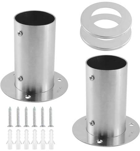 Antrader Base de poste 2 piezas, accesorios de tubo redondo de 2 pulgadas, base de anclaje de brida de acero inoxidable, soportes de poste de cubierta resistentes con tornillos para soporte de